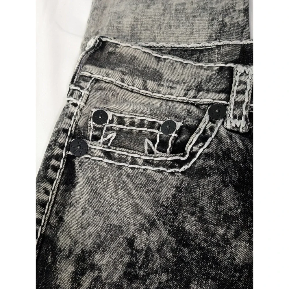 True Religion Rocco Mens 31 Relaxed Skinny Denim Jeans Black Acid Wash Super T